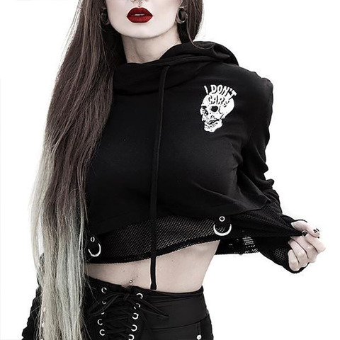 Skull Print Crop Top Hoodie Women Punk Gothic Black Long Sleeve Hooded Tops  Hip Hop Hoodies Sexy Mesh Cropped Sweatshirt Fall - Price history u0026 Review  | AliExpress Seller - Urpretty Store | Alitools.io