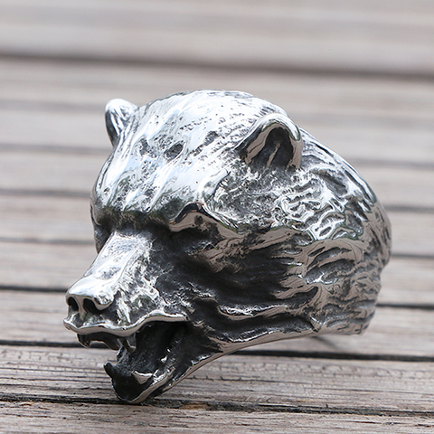 Cool Viking Bear Head Ring Men's Slavic Bear Berserk Stainless Steel Biker Rings Male Punk Animal Ring Nordic Amulet Jewelry ► Photo 1/6