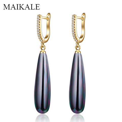 MAIKALE Simple Drop Earrings With Pearl AAA Cubic Zirconia Plated Gold  Water Drop Shape Korean Earrings For Women To Gift ► Photo 1/6