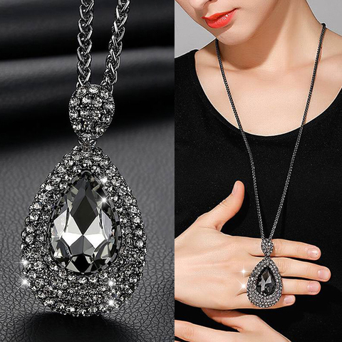 Luxury Long Chain Necklaces & Pendants for Women 2022 Fashion Waterdrop Gray Crystal Necklace Female Collier Femme Party Jewelry ► Photo 1/6