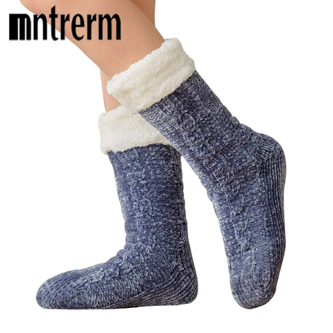 MN christmas socks Women Winter Cotton Socks Solid Thicker Anti-slip Floor Socks Carpet Socks calcetines mujer новогодние носки ► Photo 1/6