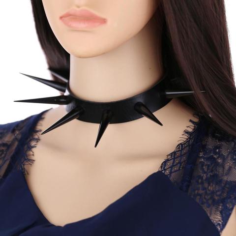 Vegan Leather Spiked Choker Necklace  punk collar for women men Emo biker metal chocker necklace goth jewelry ► Photo 1/6