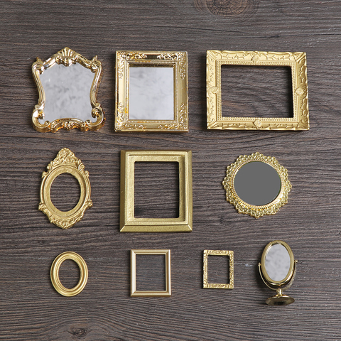 1:12 DIY Mini Golden Frames Dollhouse Ornament Vintage Furniture Miniature Retro Mirror European Style Doll Accessories ► Photo 1/6
