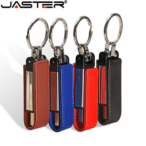 JASTER metal leather keychain usb2.0 flash drive 4GB 8GB 16GB 32GB 64GB mobile storage disk Pendriveusb2.0 personal memory stick ► Photo 1/6