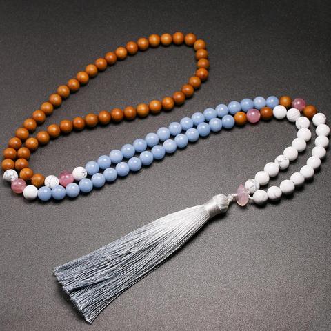 108 Japamala Necklace Mala Natural Real Sandalwood Angelite Howlite 8mm Stone Beads Necklaces Tassel For Women ► Photo 1/6