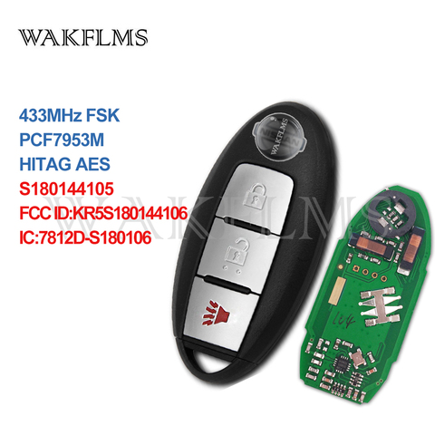 3 buttons smart card remote key 433MHz for Nissan Rogue US X-Trail with PCF7953M chip HITAG AES KR5S180144106 ► Photo 1/3