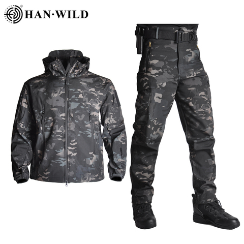 TAD Tactical Jacket Men Soft Shell Jackets Army Waterproof Camo Hunting Clothes Suit Camouflage Shark Skin Military Coats+Pants ► Photo 1/6