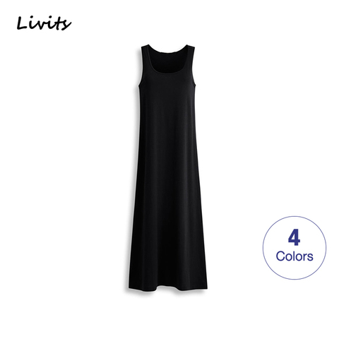 Women's Dresses Built-in Bra Elastic Modal Sleeveless Long Sundress Slip A-Line Dress Sexy Casual For Female ► Photo 1/6