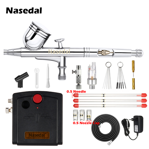 Nasedal Auto-Stop Function Airbrush Compressor 0.3mm Dual-Action Airbrush NT-66B Kit for Nail Art Model/Cake/Car Painting ► Photo 1/6