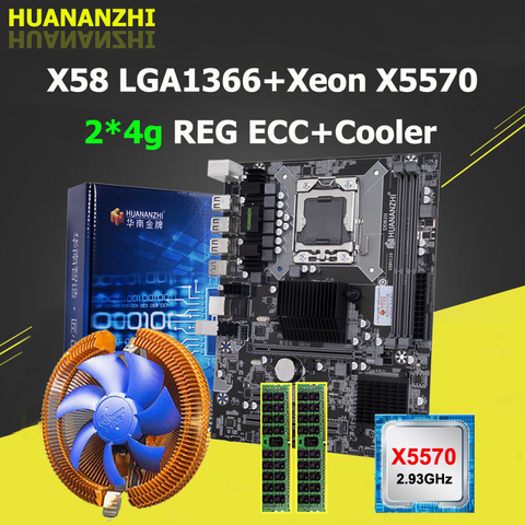 HUANANZHI X58 Motherboard with Xeon CPU X5570 2.93GHz Cooler Big Brand RAM 8G(2*4G) REG ECC Buy Computer Quality Guarantee ► Photo 1/6