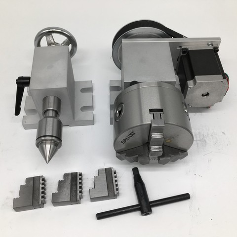 4 Axis rotation A Axis Extend Rotary & 3 Jaw 80mm K11-80 Chuck Nema23 stepper motor & MT2 Tailstock for wood CNC Milling Router ► Photo 1/6