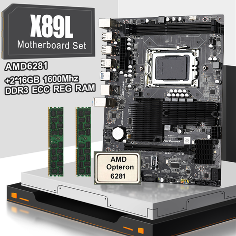 JINGSHA AMD X89 G34 Socket Motherboard set with 2*16gb=32 DDR3 1600mhz Memory  and AMD Opteron 6281 ► Photo 1/6