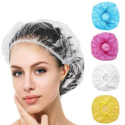 10PCS Plastic Waterproof Disposable Shower Cap Transparent Color Shower Hat Hotel For Travel Home One Time Bathroom Products ► Photo 1/6