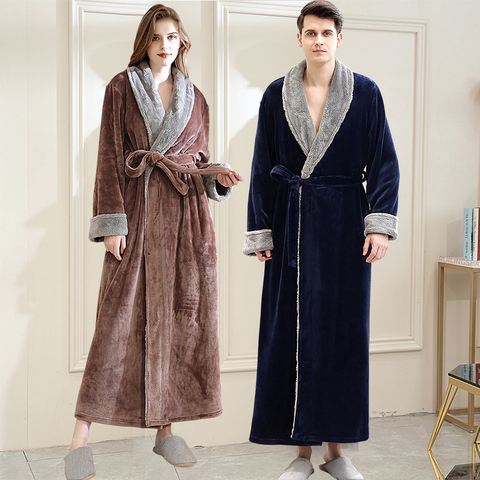 Women Winter Super Long Warm Flannel Bathrobe Plus Size Lovers Fur Pink Bath Robe Bride Soft Night Dressing Gown Men Sleepwear ► Photo 1/6