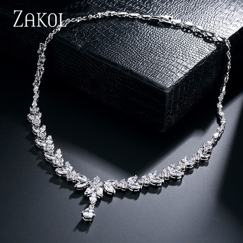 ZAKOL Luxury Exquisite Marquise Cut Cubic Zircon Leaf Necklaces For Women Fashion Bridal Wedding Party Jewelry Accessories ► Photo 1/6