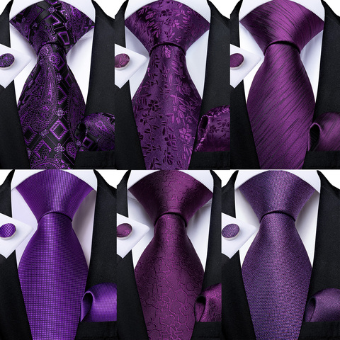 DiBanGu Ties For Men Purple Floral Paisley Necktie Business Formal 100% Silk Tie Pocket Square Set For Wedding Party Cravat ► Photo 1/6