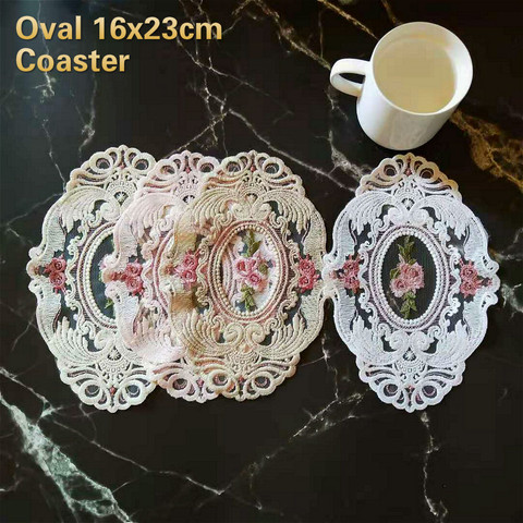 European Oval Lace Embroidered Coaster Bedroom Study Kitchen Cup Table Mat Food Fruit Plate Cover Cloth Christmas Decoration ► Photo 1/4