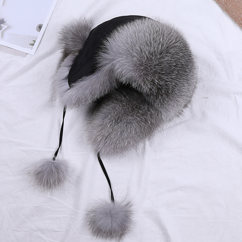 Fur Hat for Women Natural Raccoon Fox Fur Russian Ushanka Hats Winter Thick Warm Ears Fashion Aviator trapper Bomber Snow Cap ► Photo 1/6