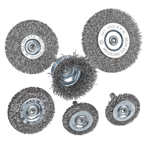 6Piece Wire Wheel Cup Brush Set 0.0118In Coarse Crimped Steel 1/4In Round Shank for Drill Promotion ► Photo 1/6