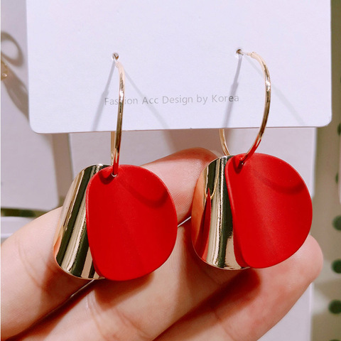 New Fashion Round Drop Earrings For Women Statement Metal Red Pink Color Double Wafer Earring Wedding Jewelry Brincos Wholesale ► Photo 1/6