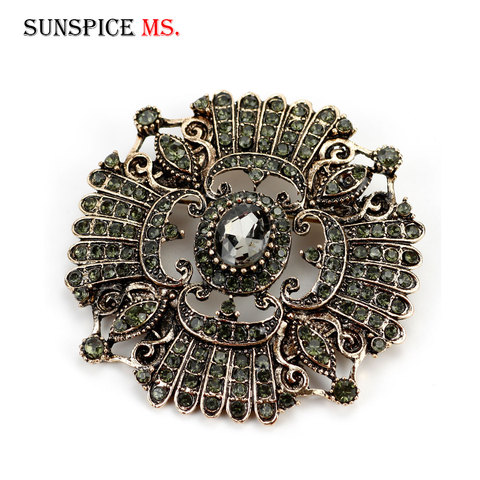 Sunspicems Vintage Brooch Gray Crystal Turkish Ethnic Jewelry Antique Gold Color Hijab Caftan Pins Bohemia Bridal Gift Wholesale ► Photo 1/6