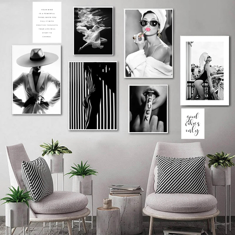 Black and White Photography Poster Home Decor Wall Art Canvas Painting Fashion Lady Figure Print for Nordic Dormitory Picture ► Photo 1/6