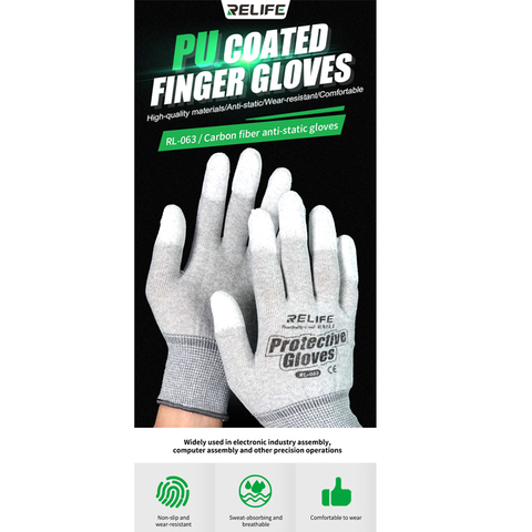RELIFE RL-063 Anti Static Antiskid Glove PU Coated Finger Part Clean Gloves Knitted Glove for PC Computer Phone Repair tools ► Photo 1/6