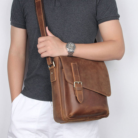 Luufan Vintage Crazy Horse Leather Shoulder Bag For Men Fit 9.7