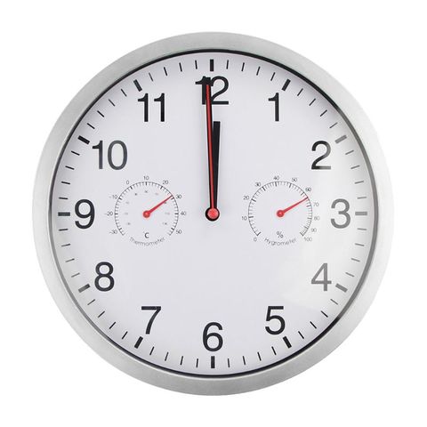 Metal Silent Quartz Wall Clock Quiet Sweep Movement Thermometer Hygrometer ► Photo 1/5