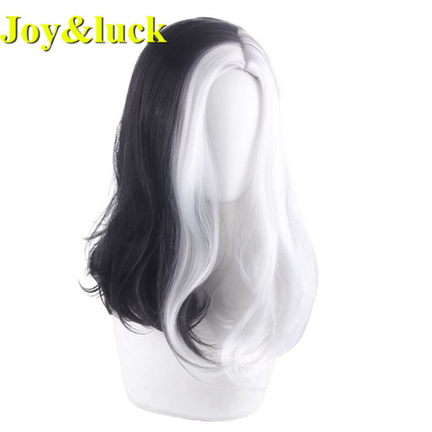Joy &luck Long Wavy  halloween Cosplay Wigs Black and White Mixed Colors Synthetic Wigs for Women Party Wigs Costum Hair Wigs ► Photo 1/5