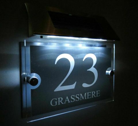 MODERN SOLAR LIGHT LED House Signs Plaques House number Apartment number Door Sign Door Numbers 1 - 9999 street Name ► Photo 1/6