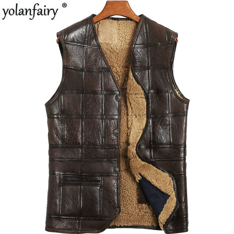 Genuine Leather Vest Men 100%Wool Fur Liner Short Coat Winter Jacket Sheepskin Vests Plus Size Chalecos Para Hombre 802 MY1574 ► Photo 1/6