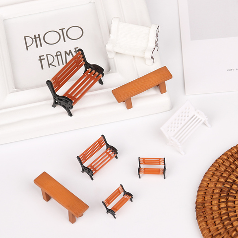1 Pair 1:12 Scale Dollhouse Miniature Bench Stools Resin Crafts Succulents Bonsai Micro Landscapes Park Chair Doll Garden Decor ► Photo 1/1