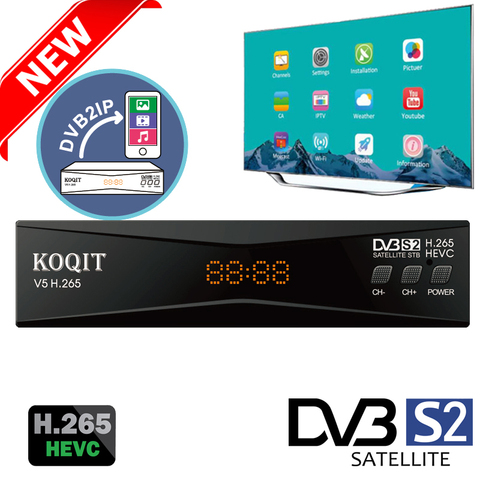 Koqit DVB2IP MeeCast H.265 Dvb S2 Satellite Receiver DVB-S2 HEVC Receptor Cs IPTV Decoder finder Live Mirror screen Cast Biss VU ► Photo 1/6