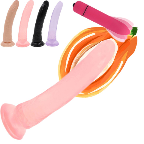 YEMA 2 PCS Realistic Dildo&10 Mode Bullet Vibrator Sex Toys for Women Strap On Clitoris G Spot Stimulater Vibrators ► Photo 1/6