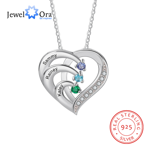 JewelOra 925 Sterling Silver Personalized Family Name Heart Necklaces for Women Customized Birthstone Engraving Mothers Necklace ► Photo 1/6