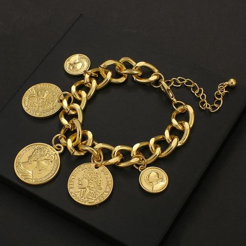 Flashbuy Big Gold Punk Chain Coins Bracelet Personality Vintage Portrait Charms Bracelets For Women Fashion Jewelry Accessories ► Photo 1/6