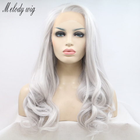 Melody Wig Long Body Wave 13*3 Lace Front Wig Silver Gray  Color Synthetic Heat Resistant Fiber for Women Everyday Wig ► Photo 1/6