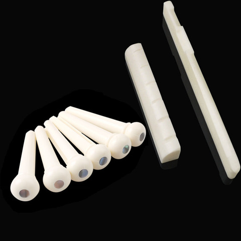 Natural Cattle Bone Guitar Nut and Saddle + 6 Plastic Bridge Pins For Acoustic Guitar ► Photo 1/6