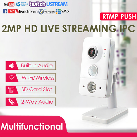 2.0Megapixel P2P WiFi Wireless Cube Live Streaming IP Camera Security Camera W/IR PIR Push Video Stream to YouTube/Wowza by RTMP ► Photo 1/3