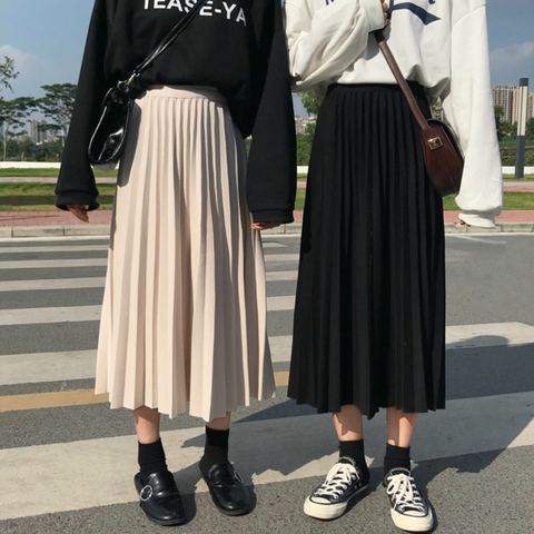 2022 Winter Women Draped Rib Pleated Skirt Elastic High Waist Long Skirt Female Autumn Ladies High Quality Midi Skirt Saia ► Photo 1/6