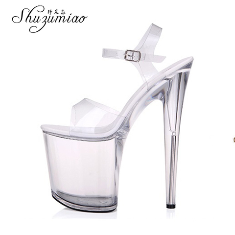 Steel Tube Dancing Sandals Women Quality Ultra-high Heel 7-20CM Transparent Crystal Lady Shoes Model Catwalk large yard ► Photo 1/6