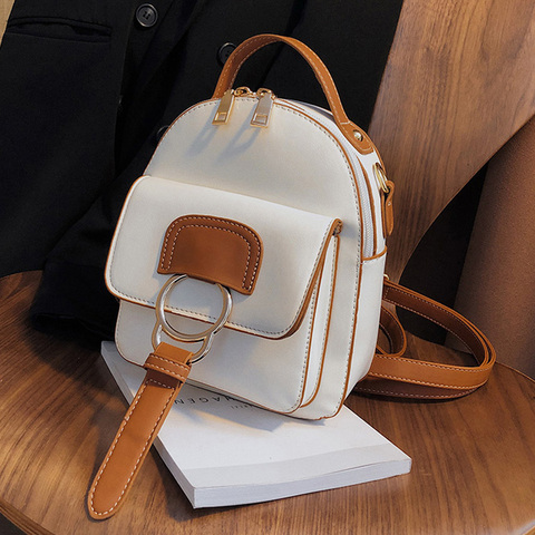 2022 New Women's Small Backpacks Fashion PU Leather Backpack Trend Shoulders Bag Korean Version College Wind Girl Youth Backpack ► Photo 1/6