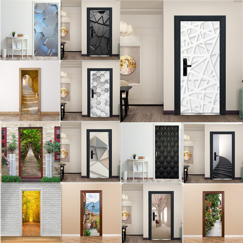 3D Door Decoration Wallpaper Modern Design Door Sticker Self-adhesive Waterproof Poster Home Door Renew Mural Decal deur sticker ► Photo 1/6