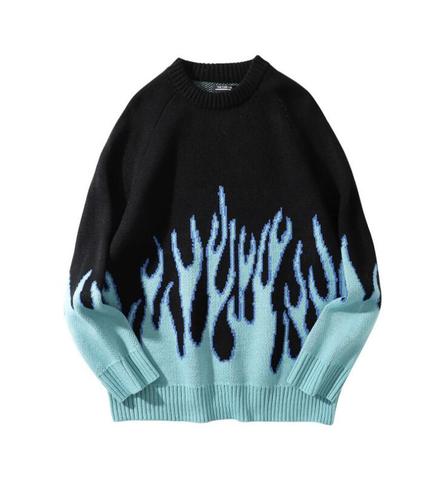 Korean loose knitted flame men and women hip hop streetwear o-neck pullover sweater ► Photo 1/6