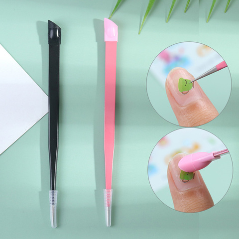 1PC 2 Heads Straight Nail Tweezers With Silicone Pressing Head For 3D Sticker Rhinestones Sticker Picker Metal Nails Tools ► Photo 1/6