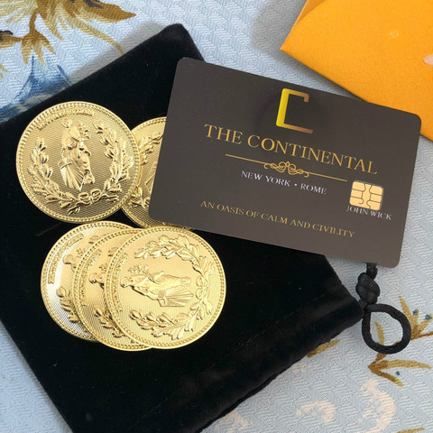 Movie John Wick Cosplay Prop John Wick Zinc Alloy Gold Collection Coins with Continental Hotel Card ► Photo 1/6