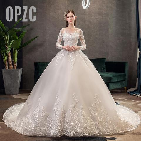 New Romantic Sweet Elegant Princess Luxury Lace Wedding Dress 100 cm Long Sleeves Appliques Celebrity Ball Gown vestido De Noiva ► Photo 1/6
