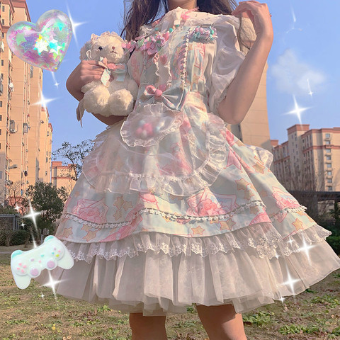 Japanese Sweet Kawaii Jsk Lolita Dress Women Vintage Victorian Gothic Cartoon Sleeveless Bow Lace Princess Tea Party Dresses ► Photo 1/6