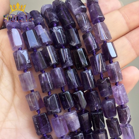 Natural Stone Beads Column Shaped Faceted Purple Crystal Amethysts Loose Beads For DIY Jewelry Making Bracelet Accessories 15'' ► Photo 1/6